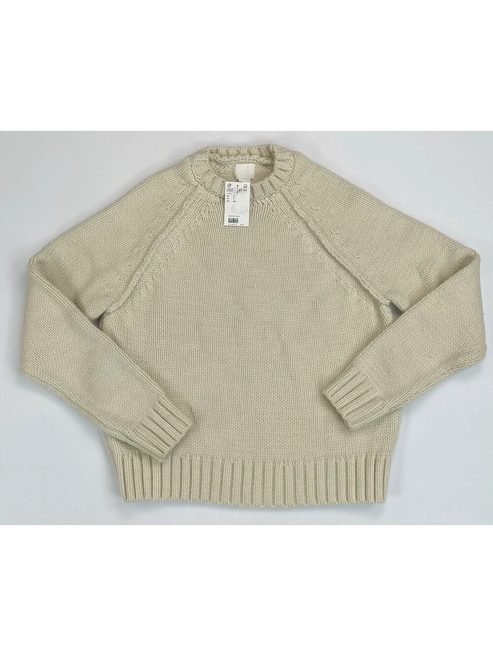 NWT H&M Cream Chunky Knit Sweater Small NWT Minimalist Raglan Sleeve S